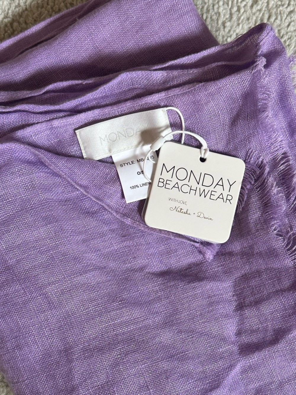 Monday Swimwear Lavender Lilac Purple 100% Linen Longline Sarong, NWT - Picture 2 of 4
